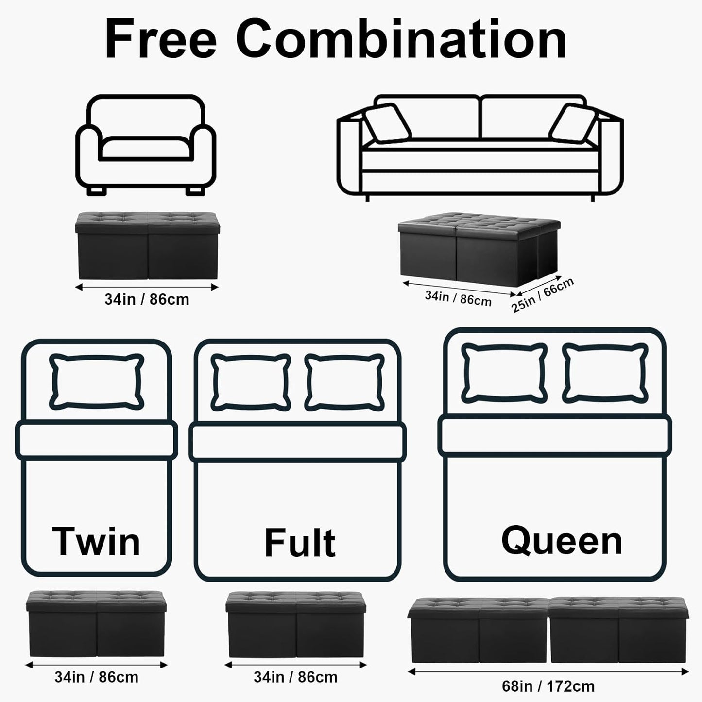 Footrest Ottoman Bench with Storage,34Inch Black Leather Footstool, Coffee Table, Padded Seat, Storage Chest,Blanket Store with Flipping Lid for Livingroom and Bedroom