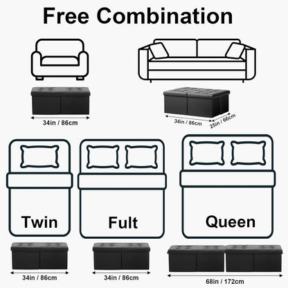 Footrest Ottoman Bench with Storage,34Inch Black Leather Footstool, Coffee Table, Padded Seat, Storage Chest,Blanket Store with Flipping Lid for Livingroom and Bedroom