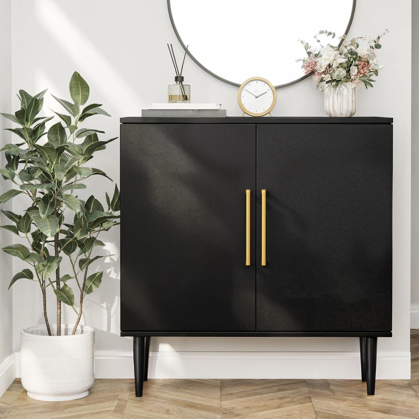 Modern Storage Cabinet, Free Standing Buffet Cabinet, Black Sideboard and Buffet Storage, Wood Accent Furniture for Living Room, Hallway, Entryway, Dining Room (1, Black)