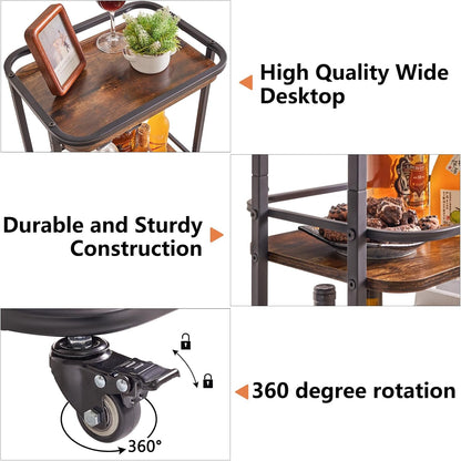 3-Tier Home Bar Serving Cart,Kitchen Storage Carts with Wheels,11.79X15.72X33.01 Inches,Rolling Mini Bar Cart for Home, Outdoor, Kitchen, Bedroom TMJ319H