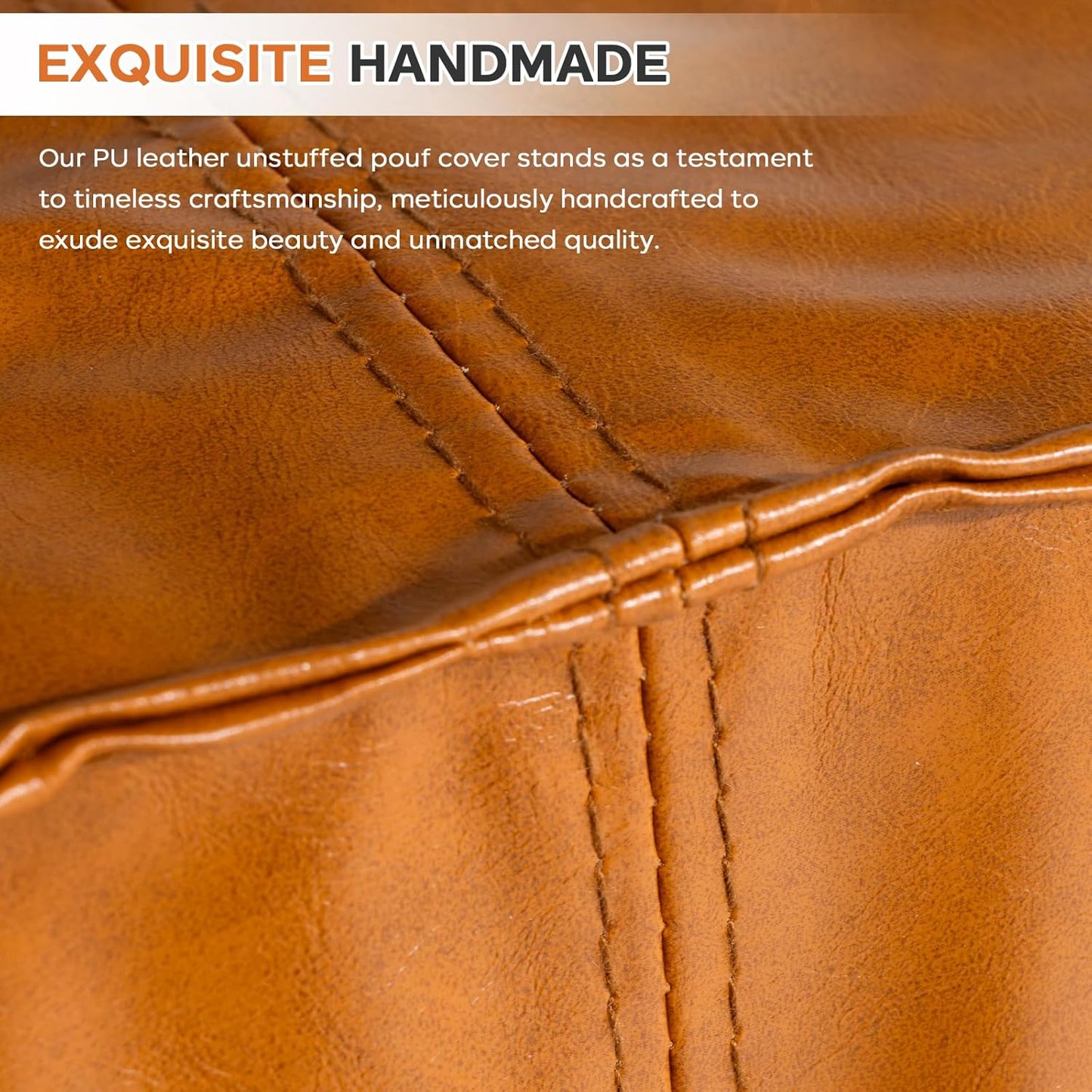 Pouf Ottoman Cover (Only Cover, No Filler), 17.7" Square Unstuffed Pouf Cover, Faux PU Leather Moroccan Poofy Ottoman Footstool, Brown No Filler Footrest, Floor Chair Gifts Foot Rest for Living Room