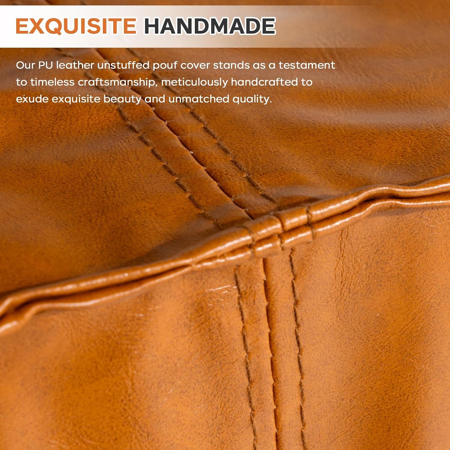 Pouf Ottoman Cover (Only Cover, No Filler), 17.7" Square Unstuffed Pouf Cover, Faux PU Leather Moroccan Poofy Ottoman Footstool, Brown No Filler Footrest, Floor Chair Gifts Foot Rest for Living Room