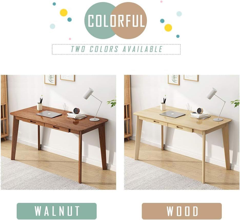 Solid Wood Writing Desk - Home Office Workbench Desk with Drawer, Laptop Computer Work Study Table