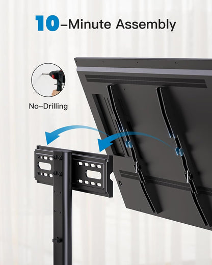 Universal TV Stand, Table Top TV Stand for 32-60 Inch Tvs & Monitors, Height Adjustable TV Mount Stand Holds up to 88 Lbs with Tempered Glass Base & Wire Management, VESA 400X400Mm PSTVS04