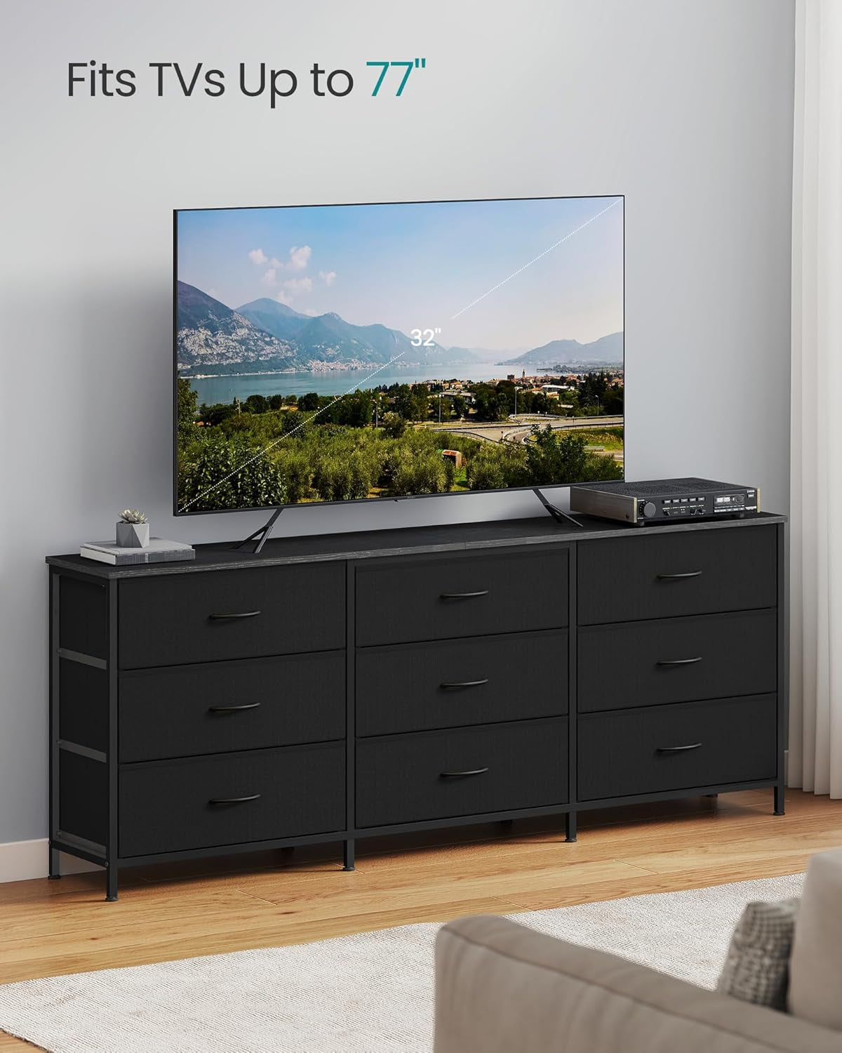 BELLAH Collection - Dresser for Bedroom, TV Stand for Tvs up to 70 Inches, Chest of Drawers for Living Room, Closet, Steel, 9 Drawers, Modern, Ink Black ULGS233BH02S