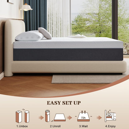 10 Inch Queen Mattress No Fiberglass Gel Memory Foam Mattress for Back Pain, Relieve Pressure with Medium Firm Support & Motion Isolation, Certified Safe Materials, 80" L X 60" W