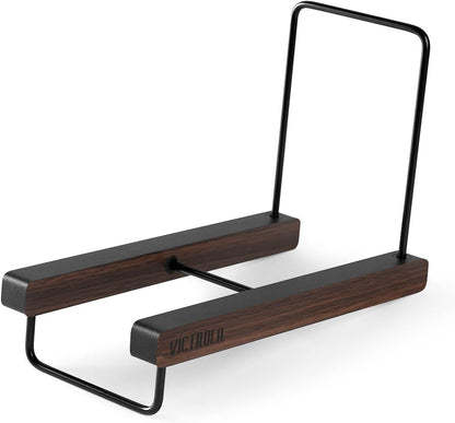 the Stand – Tabletop Vinyl Record Holder & Organizer - Holds 25+ Records, Smart Black Metal Accents, Easy No-Tool Assembly, Stylish Display for Lps (Espresso)