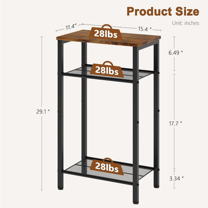 3 Tier End Table, Telephone Table, Narrow Side Table with Storage, Nightstand for Small Spaces, Metal Frame, for Living Room, Bedroom, Sofa Couch, Hall, Easy Assembly, Rustic Brown