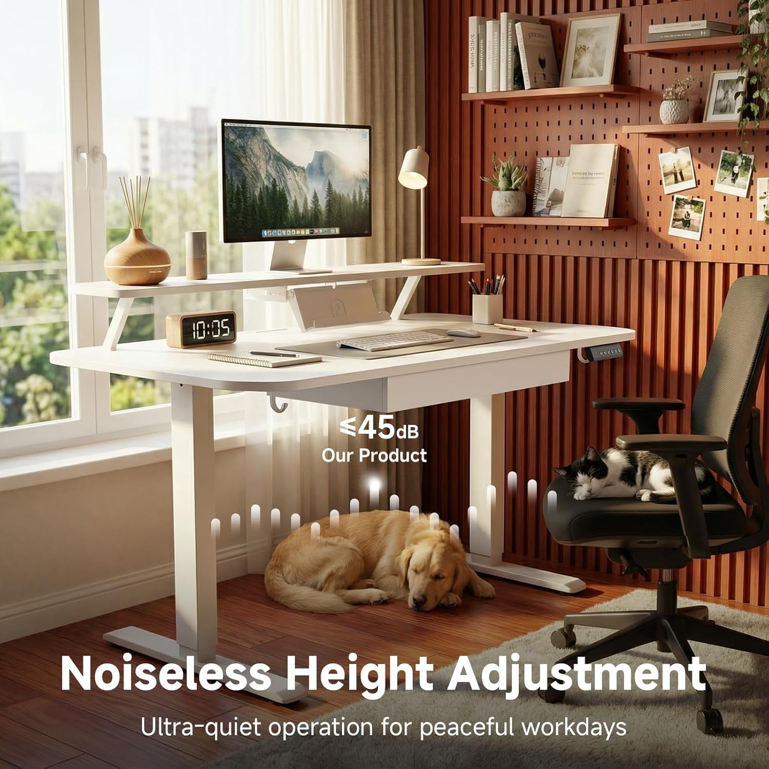 Electric Standing Desk with Drawers, 48 X 24 Inches Height Adjustable Computer Desk with Monitor Stand, Laptop Stand, Home Office Sit Stand up Desk with Memory Preset, White