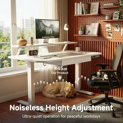 Electric Standing Desk with Drawers, 48 X 24 Inches Height Adjustable Computer Desk with Monitor Stand, Laptop Stand, Home Office Sit Stand up Desk with Memory Preset, White