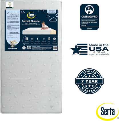 Serta Perfect Slumber Dual Sided Crib and Toddler Mattress - Waterproof - Hypoallergenic - Premium Sustainably Sourced Fiber Core -GREENGUARD Gold Certified (Non-Toxic) -7 Year Warranty - Made in USA