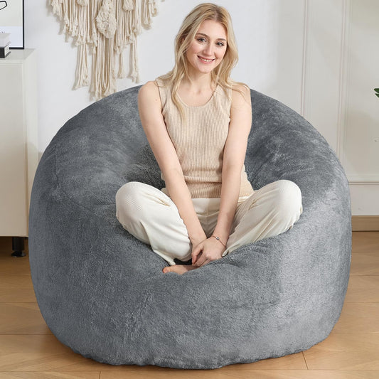Large Bean Bag Chair,Sherpa Fabric Bean Bag Couch with Backrest,Comfy Bean Bag Sofa for Adults/Teens,Extra Soft Memory Foam Floor Sofa,Dark Grey