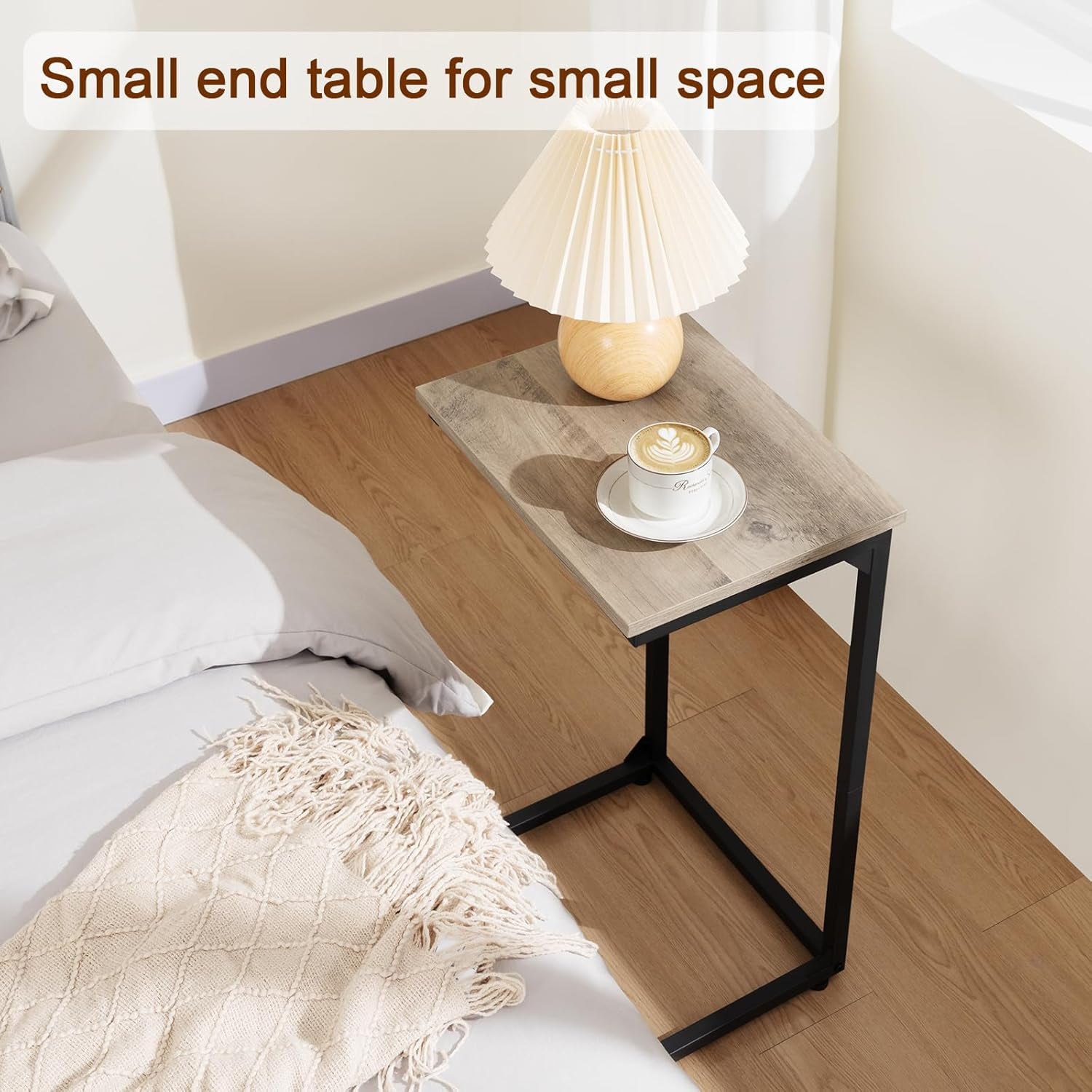 C Shaped End Tables Set of 2, Couch Side Tables That Slide Under, TV Trays for Living Room, Bedroom, Small Space, Sofa, Grey HET02BGY