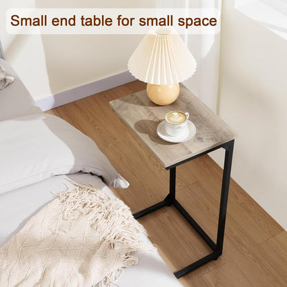 C Shaped End Tables Set of 2, Couch Side Tables That Slide Under, TV Trays for Living Room, Bedroom, Small Space, Sofa, Grey HET02BGY