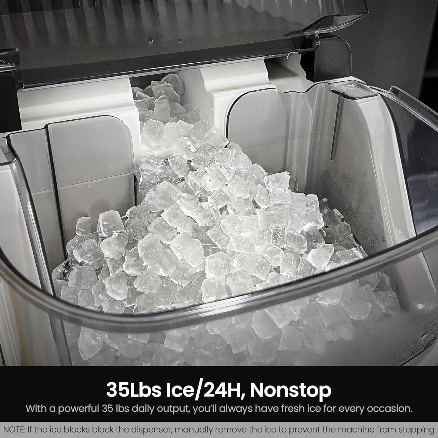 Nugget Ice Makers Countertop,Portable Ice Machine with Crushed Ice, 35Lbs/Day,Self-Cleaning,One-Click Operation for Home Use(Silver)