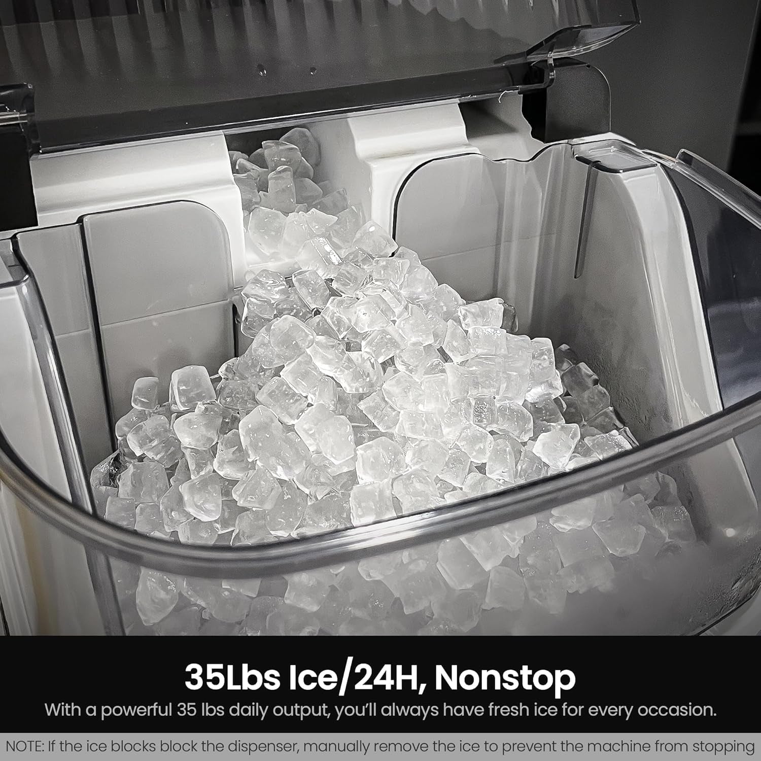 Nugget Ice Makers Countertop,Portable Ice Machine with Crushed Ice, 35Lbs/Day,Self-Cleaning,One-Click Operation for Home Use(Silver)