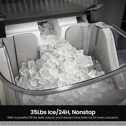 Nugget Ice Makers Countertop,Portable Ice Machine with Crushed Ice, 35Lbs/Day,Self-Cleaning,One-Click Operation for Home Use(Silver)