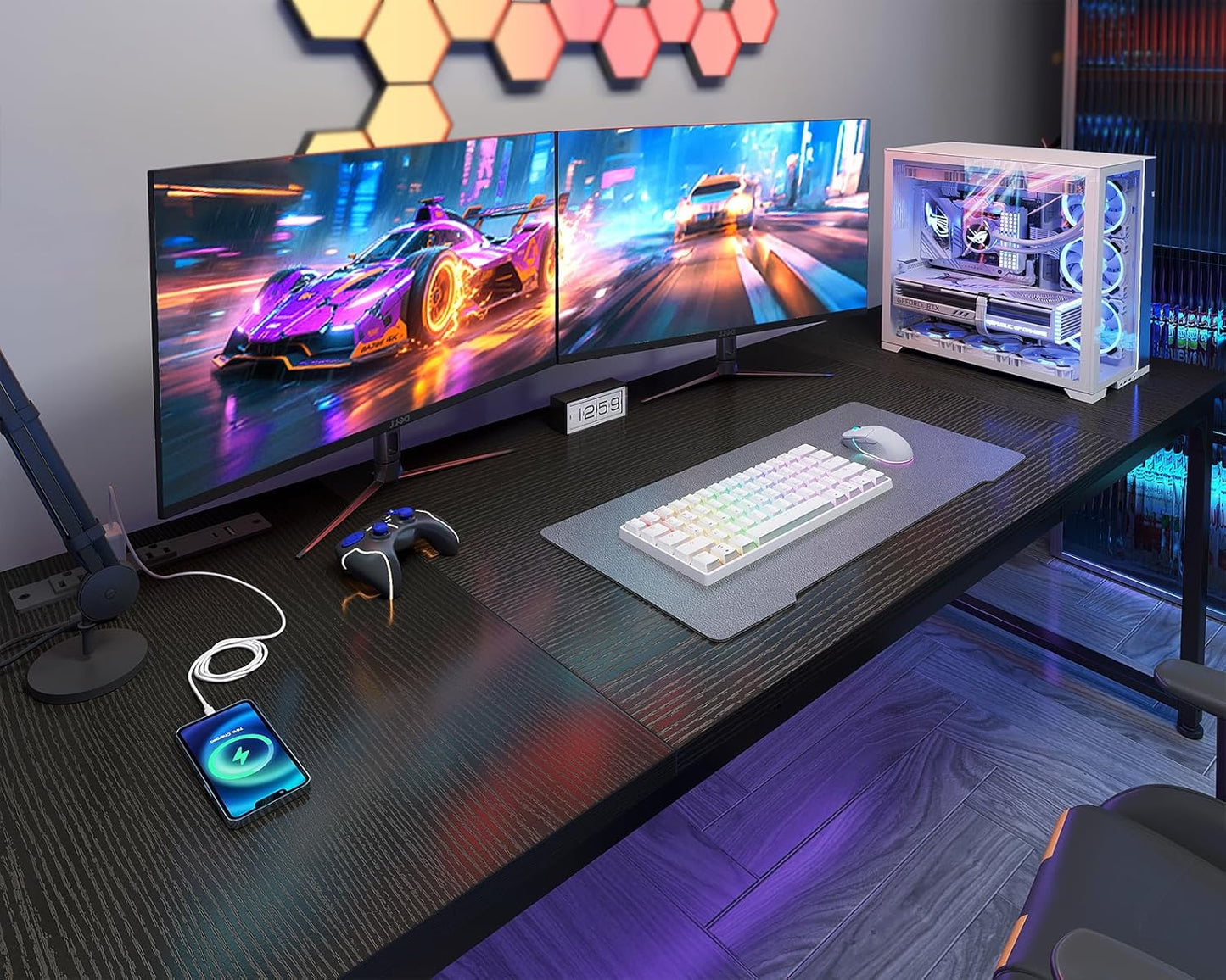 71 Inch Computer Desk with USB Ports, Large Office Desk, Long Study Student Writing Desk, Black