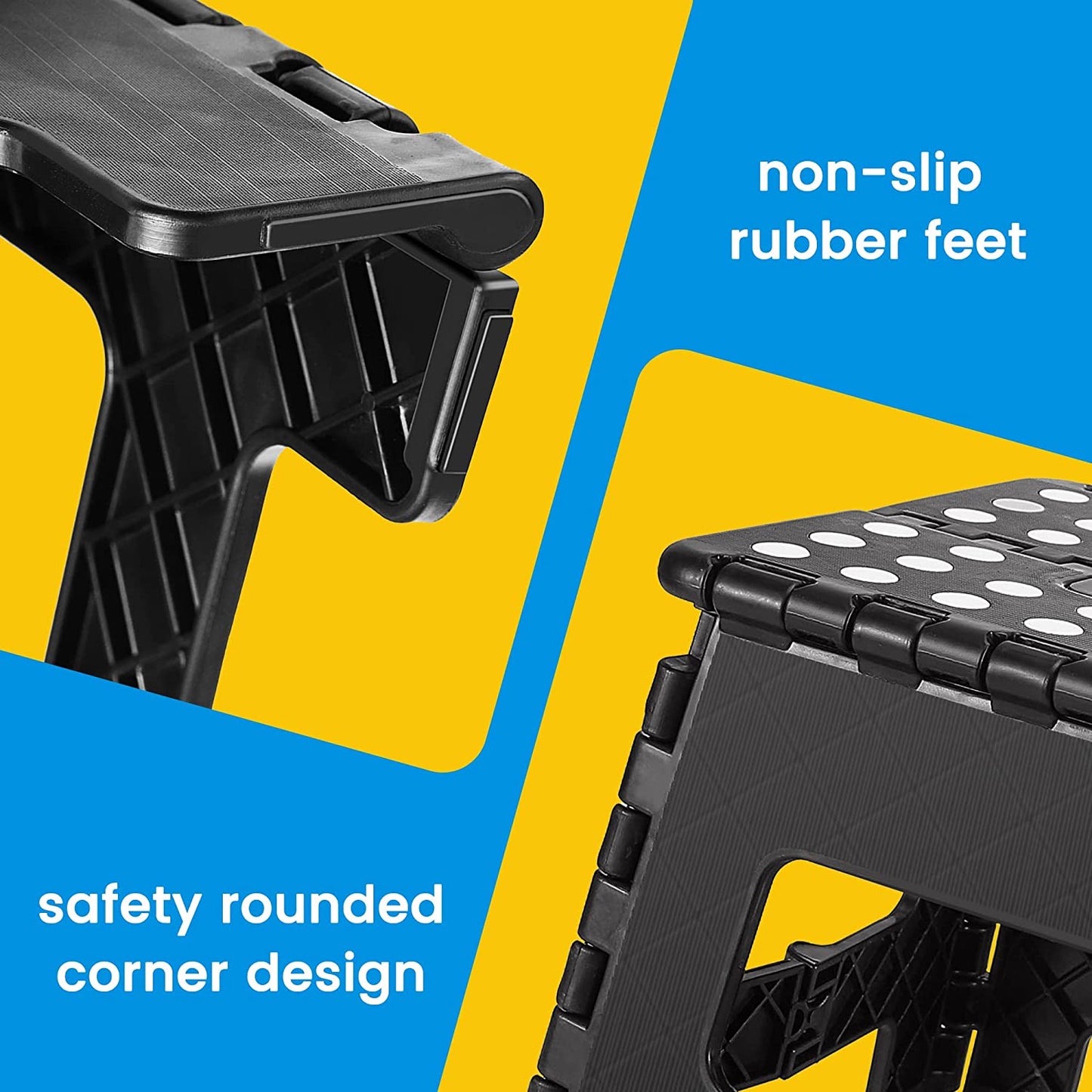 Folding Step Stool 9 Inch, Sturdy Collapsible Kitchen Step Stool Foldable for Kids, Toddlers & Adults, Non Slip Lightweight Foot Stools with Handle, Holds 300 Lbs Ideal for Bathroom Bedroom