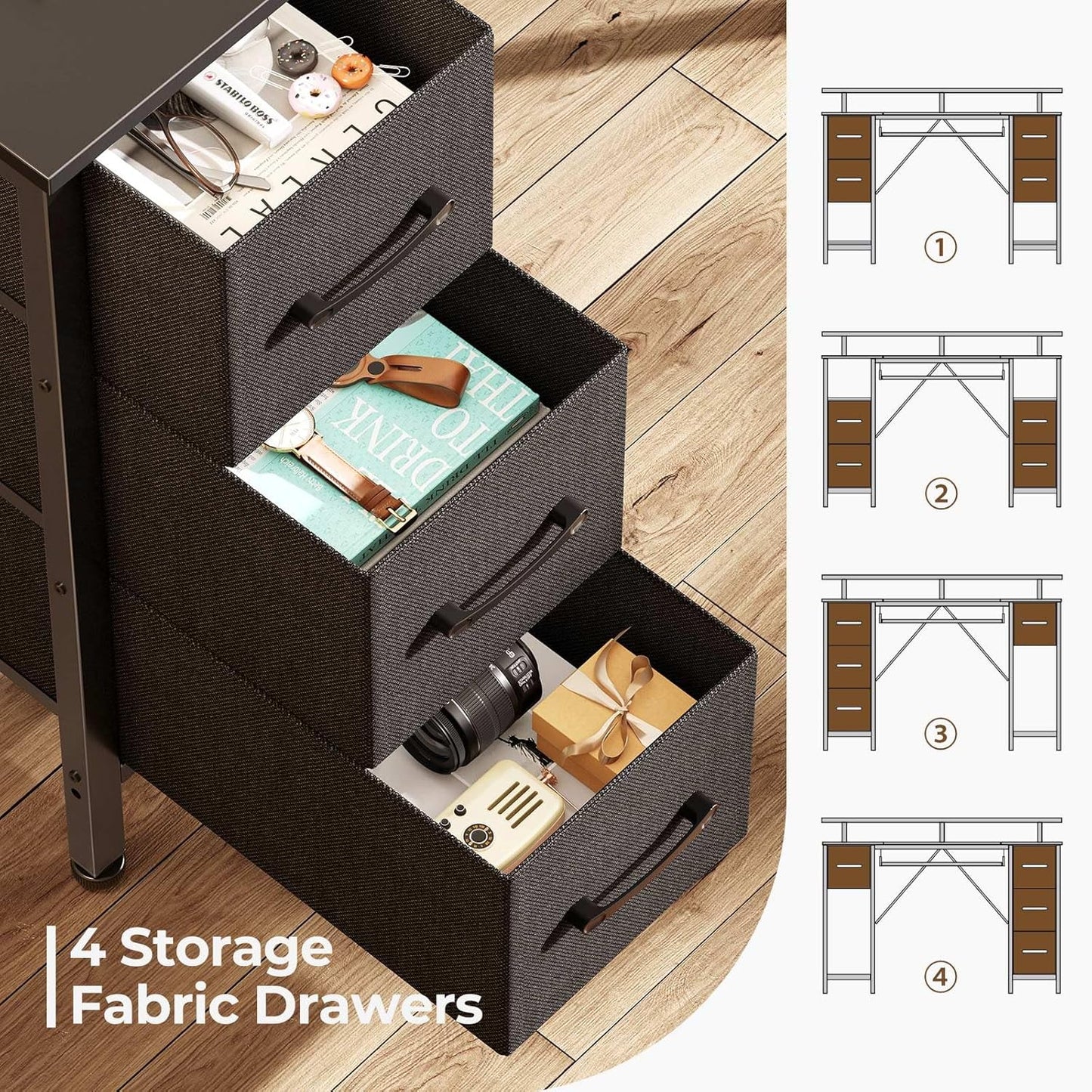 Computer Desk 47.2" with LED Lights & Power Outlets, Home Office Desk with 4 Drawers, Writing Desk with Keyboard Tray, Study Table with Monitor Stand, Work Desks for Home Office, Black