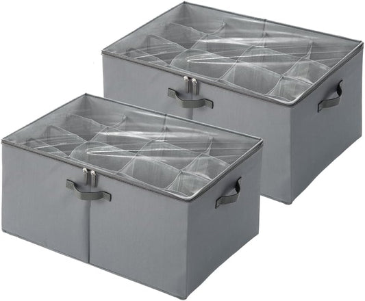16-Cell Shoe Organizer for Closet (2-Pack) | Large Collapsible Fabric Cube Storage Boxes with Clear Cover | Fits up to 16-32 Pairs Sandals/Sneakers | Space-Saving for Bedroom & Small Spaces