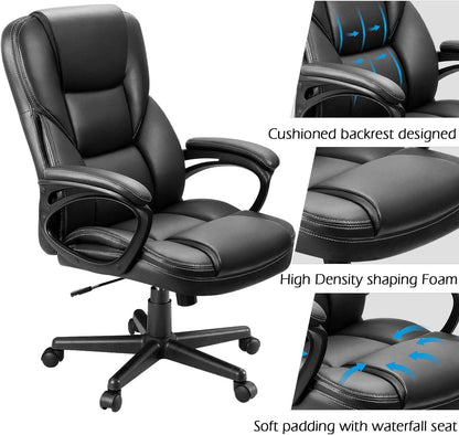 Office Executive Chair High Back Adjustable Managerial Home Desk Chair, Swivel Computer PU Leather Chair with Lumbar Support (1, Black)