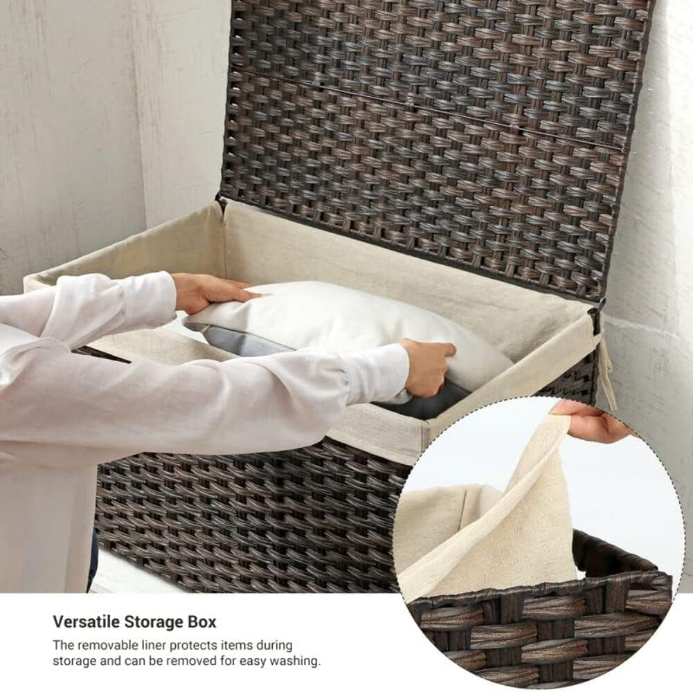 Storage Basket with Lid, 42.3 Gallon (160L) Storage Bin, Woven Blanket Storage Basket with Handles, Foldable, Removable Liner, Metal Frame, for Bedroom, Laundry Room, Brown URST76BR