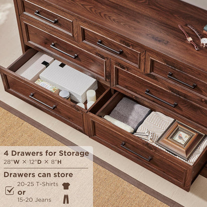 7 Drawer Dresser, Farmhouse Chest of Drawers for Bedroom, 52" Wide Dresser TV Stand with Large Metal Handles, Wood Drawer Organizer for Living Room, Hallway - Brown