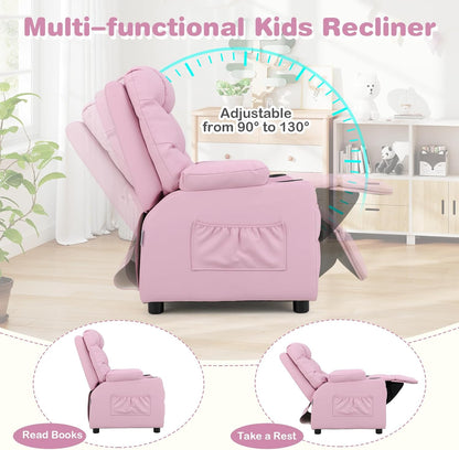 Kids Recliner Chair with Cup Holder, Adjustable Lounge Chair W/Footrest & Side Pockets for Children Boys Girls Room, Ergonomic Toddler Furniture Sofa, Kids Pink Recliner (Pink)