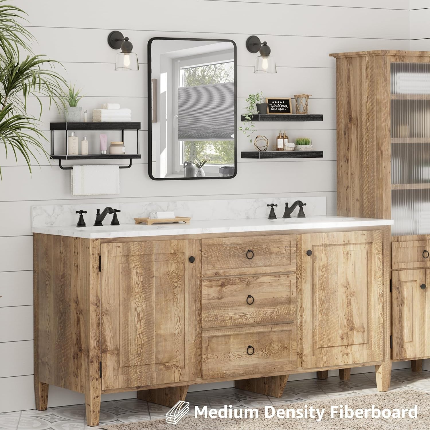 Bathroom Floating Shelves over Toilet - Wall Mounted Shelf Toilet Paper Storage Farmhouse 16 Inch Set of 3, Black (027-40B3)