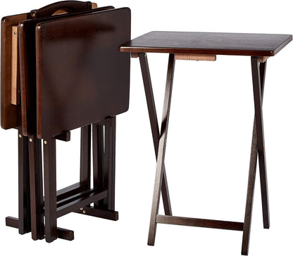 Portable Foldable TV Tray Table with Storage Rack, Space-Saving Design, Sturdy Wood, 14.6"L X 19"W X 26"H, Espresso, 4-Pack
