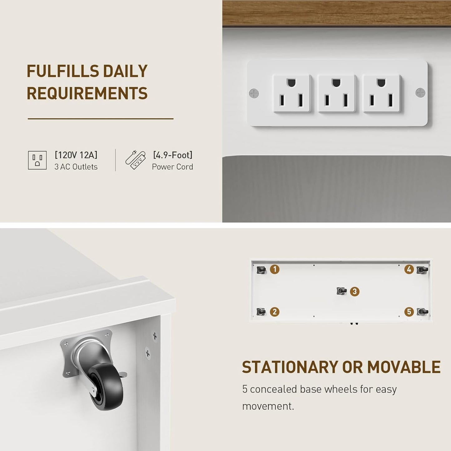 Kitchen Island with Power Outlet & Drop Leaf, Rolling Storage Cart with Trash Storage Cabinet,Farmhouse Mobile Island Table for Kitchen, Dining Room, Hidden Casters, White and Walnut