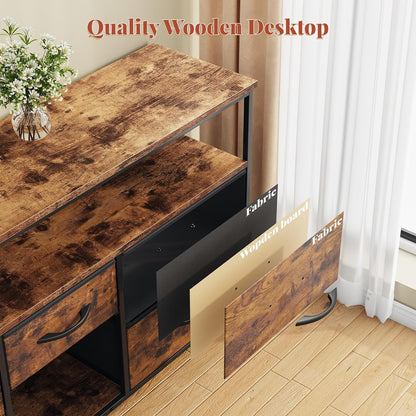 TV Stand for 50" Inch TV, Entertainment Center with LED Lights & Power Outlets, 5 Drawers Dresser for Bedroom Dresser with Shelves for Living Room, Hallway, Rustic Brown