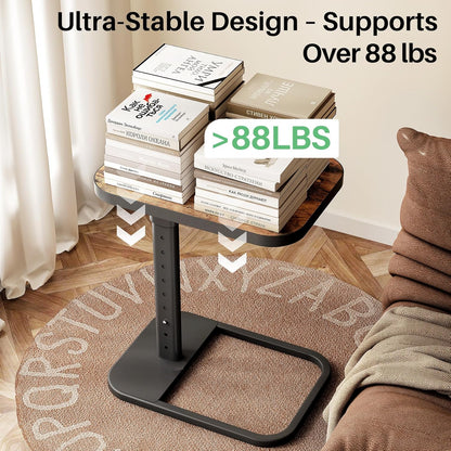 TV Tray Table, Adjustable Height & Flip-Top & Rounded Metal Corners, Snack Table for Couch, Sofa, Bed, Chair, Living Room, C Shaped End Side Table for Eating, Dinner or Laptop, Small Spaces
