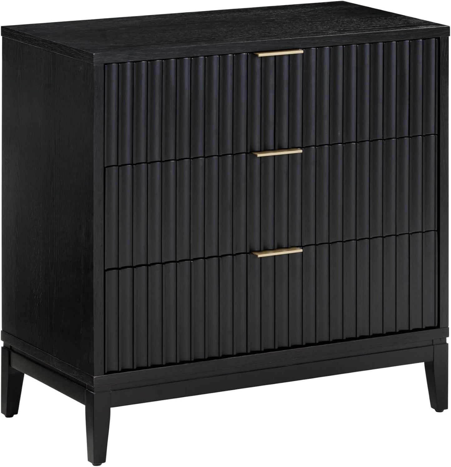 Jasper 3 Drawer, Bohemian Fluted, Solid Wood for Nursery, Small Dresser for Bedroom, Black Oak