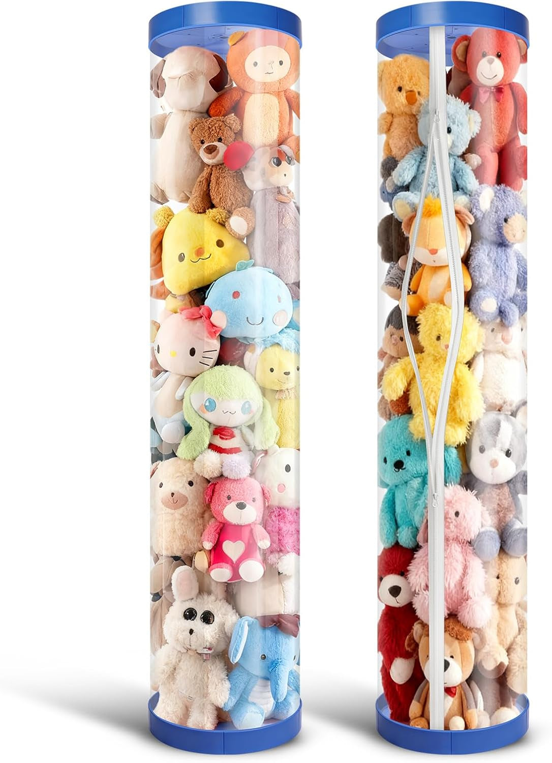 2 Pack Stuffed Animal Storage Tube - Clear 60 Inch Large Vertical Toy Organizer, PET Transparent Display Holder for Plushies, Kids Stuffed Animals Zoo for Playroom, Living Room, Bedroom