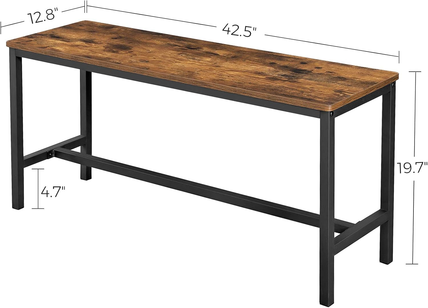 Dining Bench, Pair of 2, Industrial Style, Steel Frame, for Kitchen, Living Room, 12.8 X 42.5 X 19.7 Inches, Rustic Brown + Black，Uktb33X