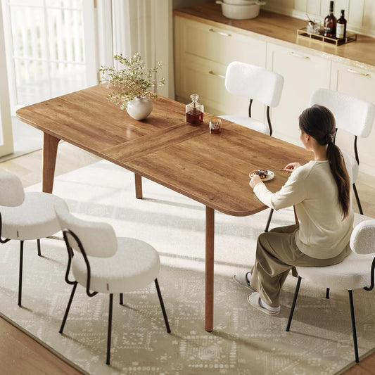 Dining Table for 4/6/8, Extendable Kitchen Table with Tapered Legs, Curved Transitions, for Dining Room, Kitchen, Home Office, Honey Brown UKDT090K01V1