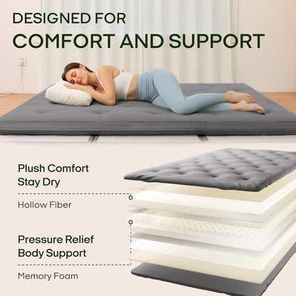 Japanese Floor Futon Mattress Queen Size 80"X 60", 100% Cotton Cover 2.5'' Thicken Tatami Mattress, Foldable Sleeping Pad, Portable Dormitory Tatami Mat(Grey)
