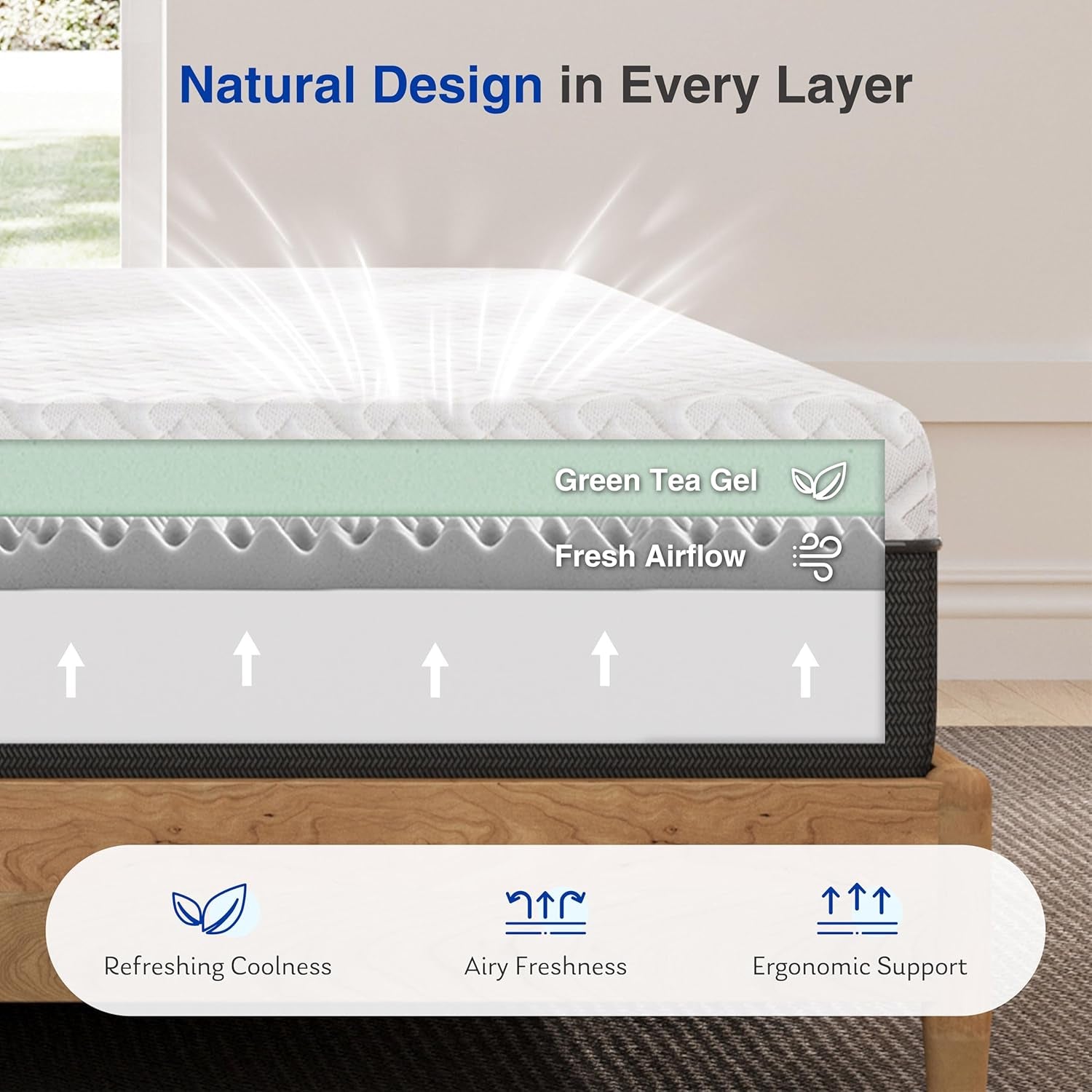 Queen Memory Foam Mattress, 12 Inch Queen Size Mattress in a Box, Green Tea Gel Infused Foam for Pressure Relief and Cool Sleep, Foam Made in USA, Certipur-Us Certified, Medium Firm