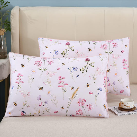 100% Cotton Pillowcases Set of 2 Flowers Pattern Bed Pillow Covers Envelope Closure End Pillow Encasement (Standard,Color-10)