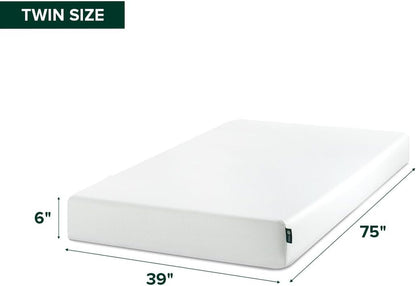 6 Inch Twin Green Tea Memory Foam Mattress [New Version], Fiberglass Free, Medium Firm Feel, Zoned Pressure Relief, Certified Safe Foams & Fabric, Mattress in a Box