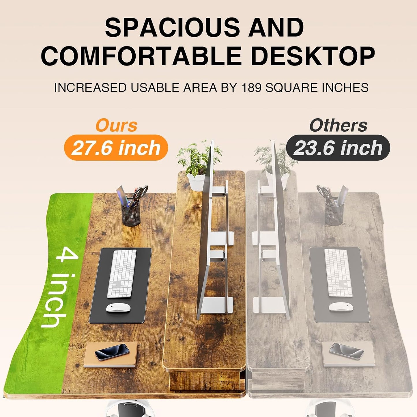 47.2"×27.6" Standing Desk with Storage Drawers, Adjustable Height Computer Table with Monitor Shelf, Home Office Desk for Study, Gaming, Workstation, Brown
