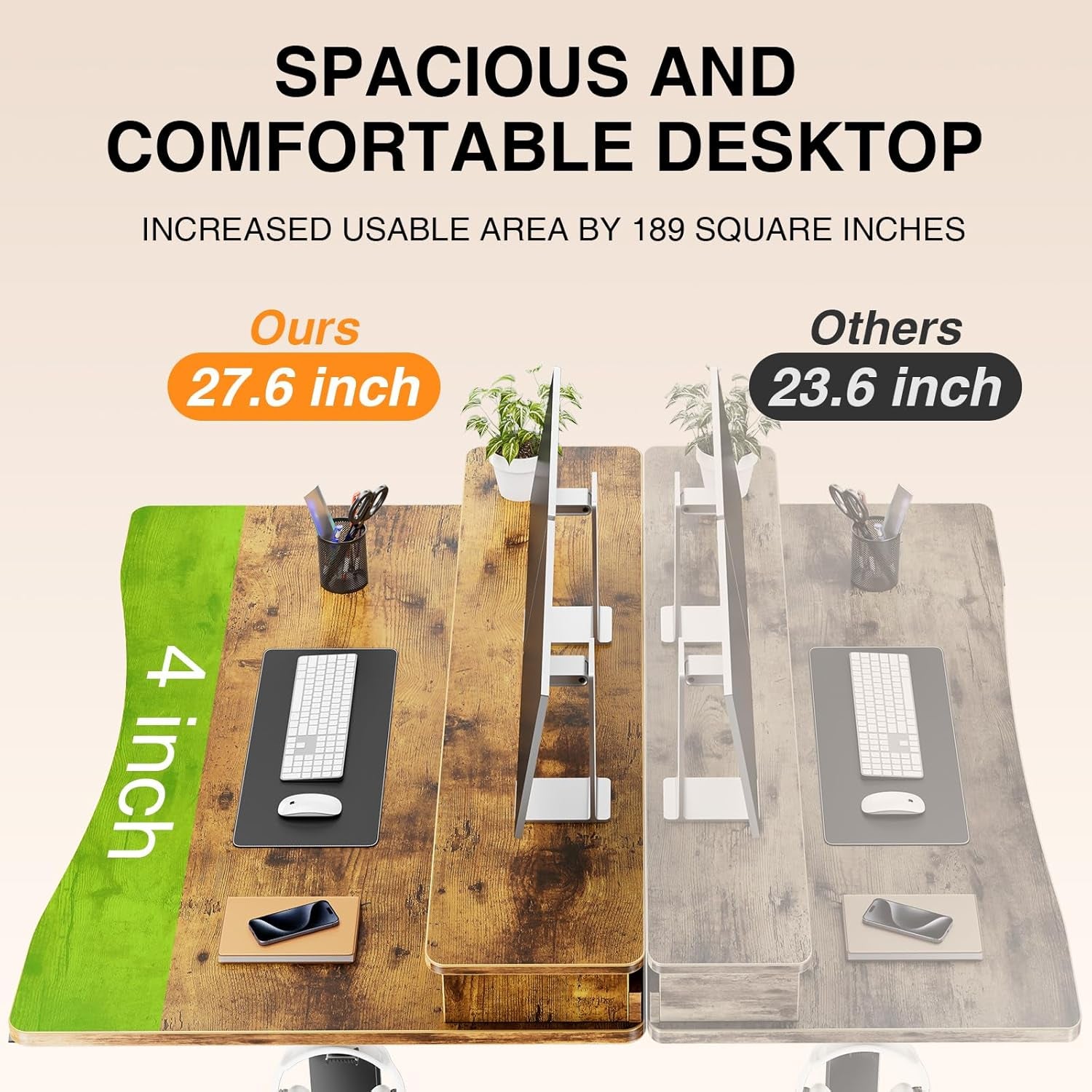 47.2"×27.6" Standing Desk with Storage Drawers, Adjustable Height Computer Table with Monitor Shelf, Home Office Desk for Study, Gaming, Workstation, Brown