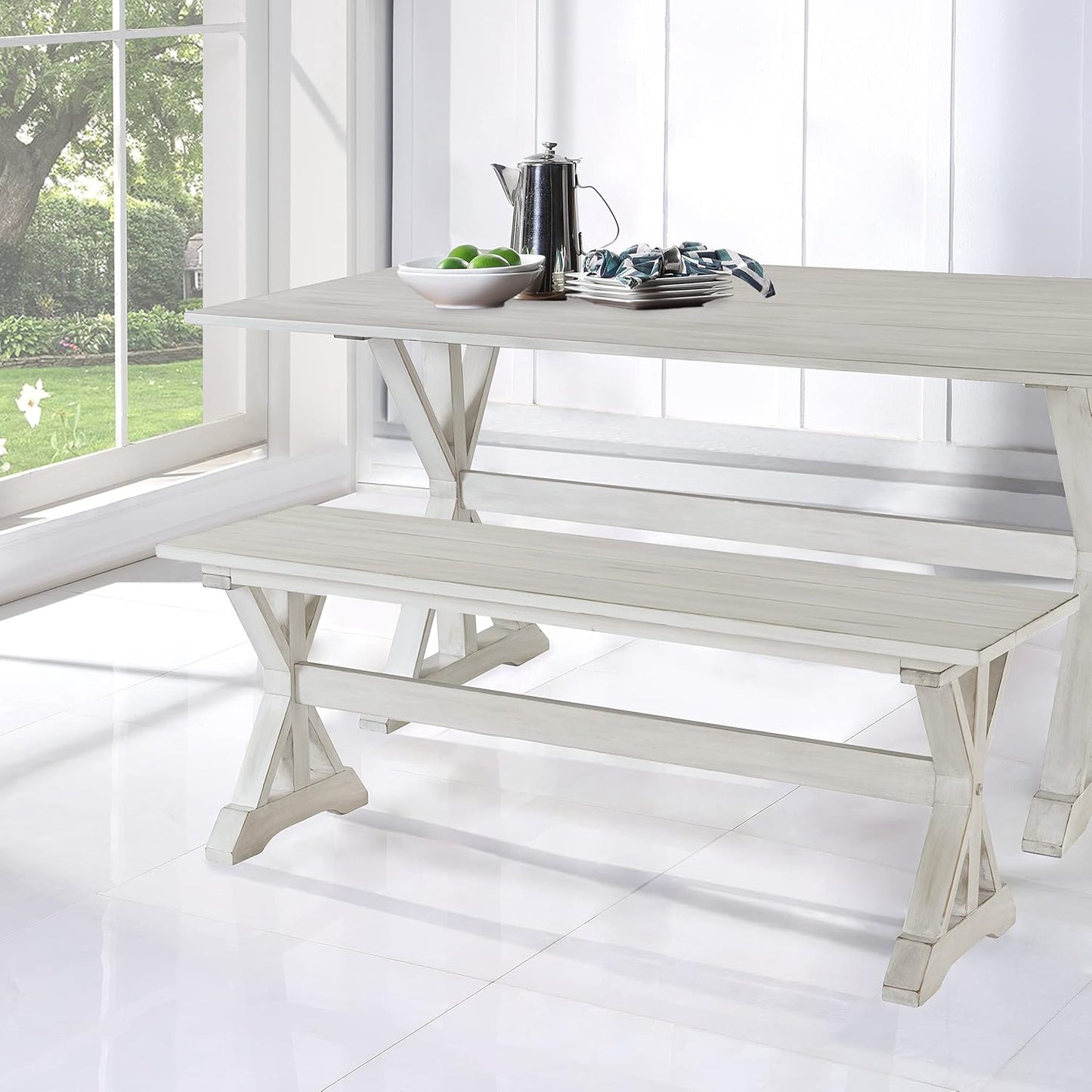 Jamestown Backless Dining Room Bench, Antique White