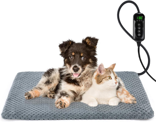 Heated Dog Bed, Waterproof Adjustable Temperature Dog Cat Heating Pad with Timer, Indoor Pet Heating Pad for Cats Dogs Electric Pads for Dogs Cats, Pet Heated Pad (M: 28" X 20")