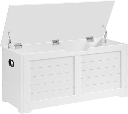 Storage Chest, Storage Bench with 2 Safety Hinges, Farmhouse Style, 15.7 X 39.4 X 18.1 Inches, for Entryway, Bedroom, Living Room, Cloud White ULSB061T10