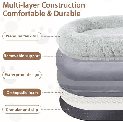 Human Dog Bed, 71''X45''X12'' Size Fits Adult and Pet Washable Giant People Bed 10 CM Thick Memory Foam Large Oversize Pet Bed with Plump Pillow, Blanket, Strap - Grey