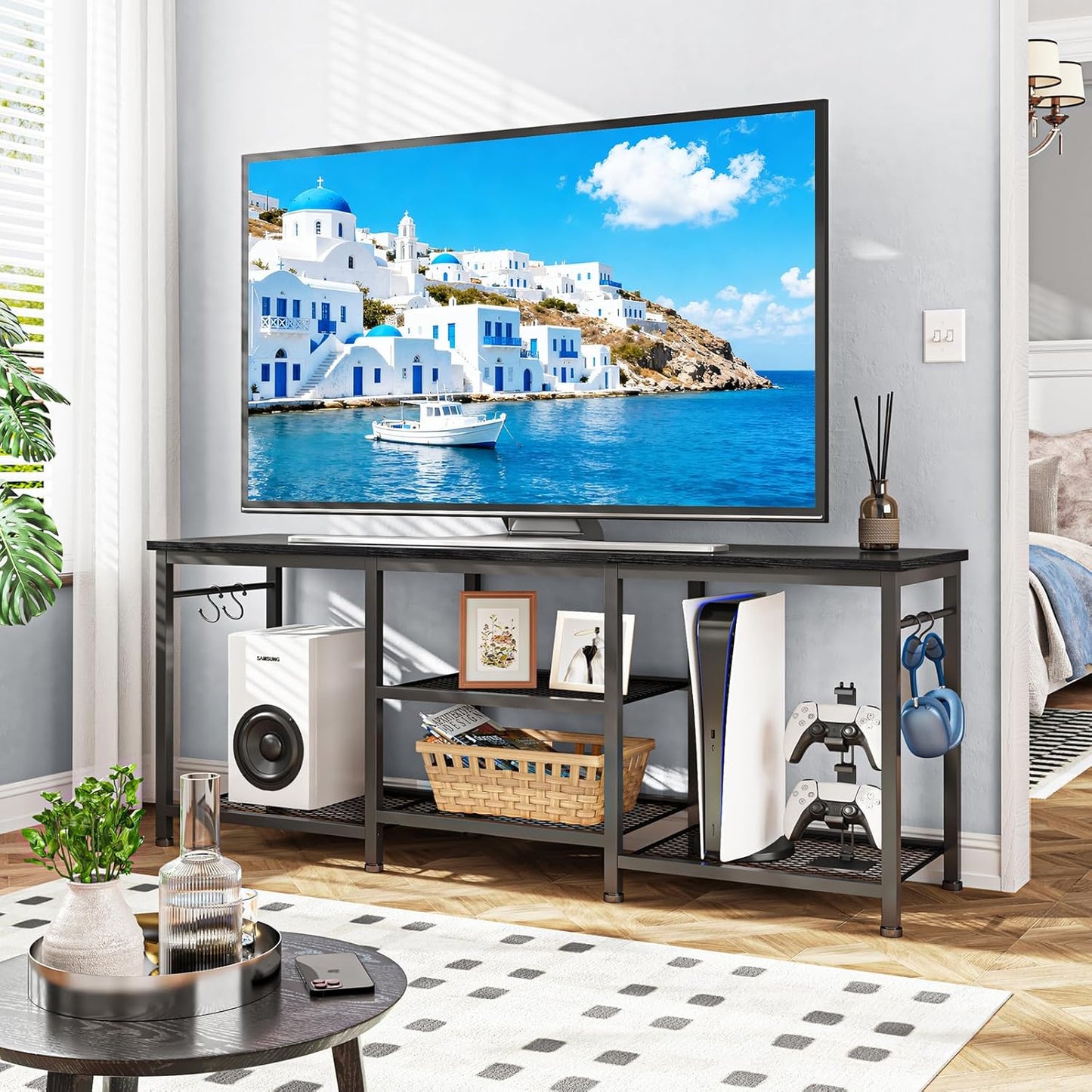 TV Stand for Living Room Entertainment Center for 55 Inch Tvs, TV Media Console Table Television Stands for Bedroom, Black