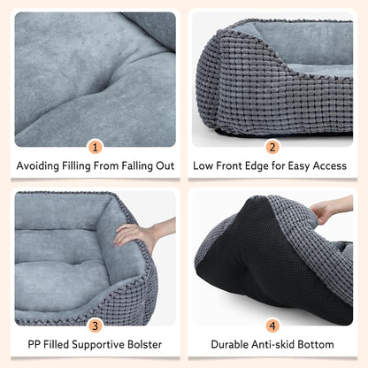 Dog Bed for Large Medium Small Dogs, Rectangle Washable Sleeping Puppy Bed, Soft Calming Cat Beds for Indoor Cats, Orthopedic Pet Sofa Bed, Anti-Slip Bottom with Multiple Size (20'', Grey)